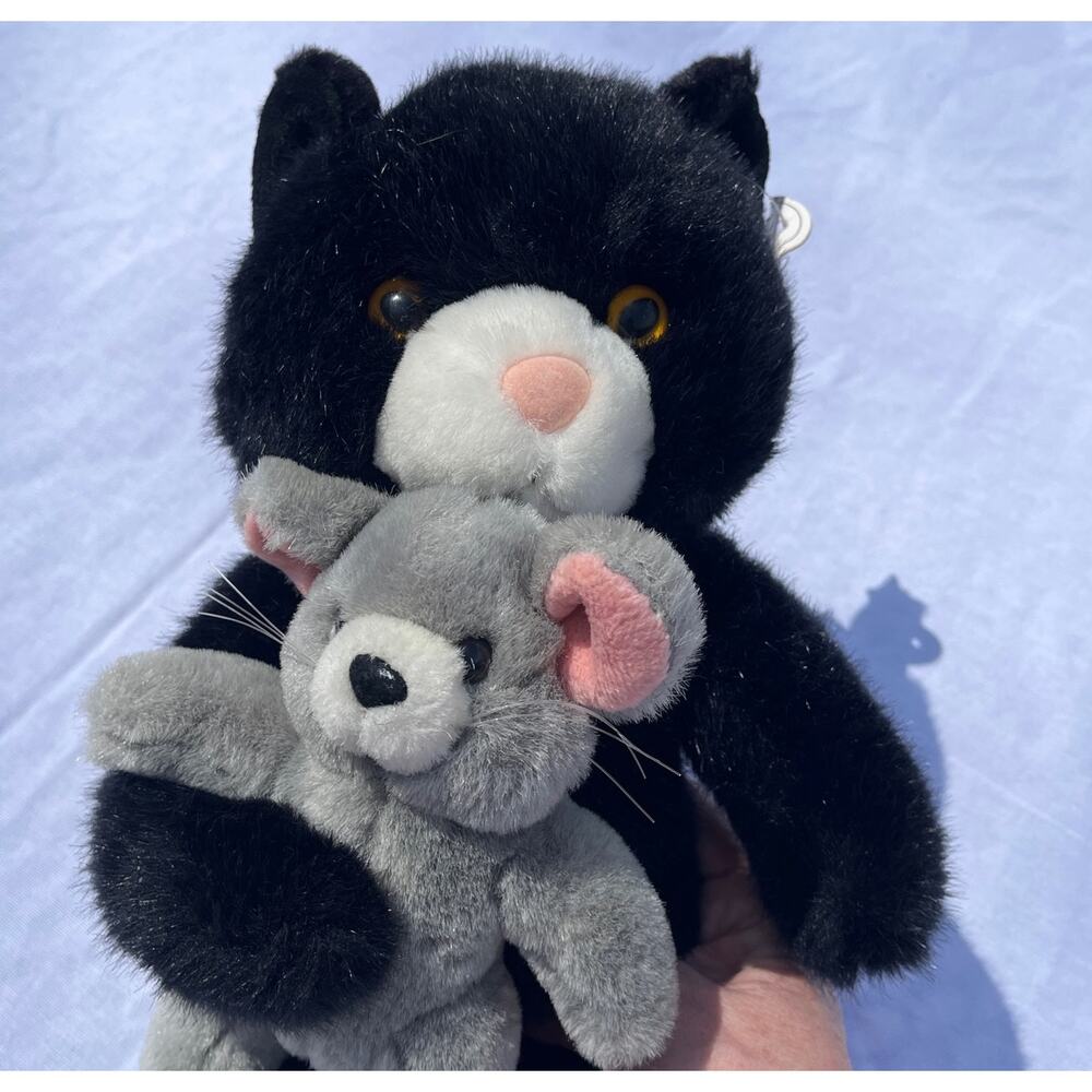 Black Cat With Gray Mouse Toy Plush Stuffed Animal by Sugarloaf 1998 14" VTG